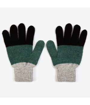 Miss Pompom Grey Colourblock Wool Gloves