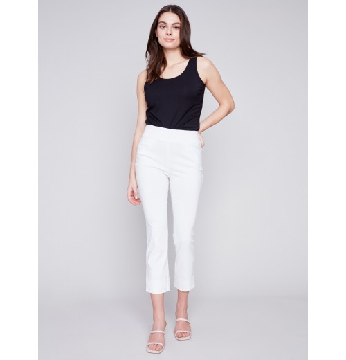 Capri Pants with Hem Slit - White