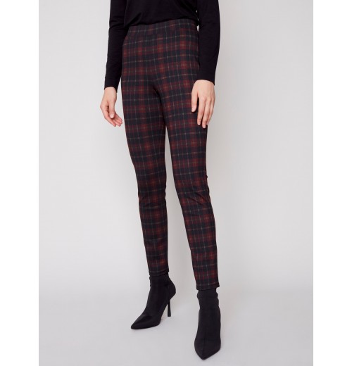 Plaid Ponte Skinny Pants - Ruby