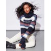 Striped Cowl Neck Sweater - Navy