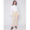 Bootcut Corduroy Pants with Asymmetrical Fringed Hem - Natural