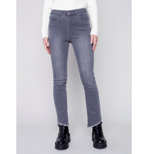 Bootcut Jeans with Asymmetrical Fringed Hem - Medium Gray