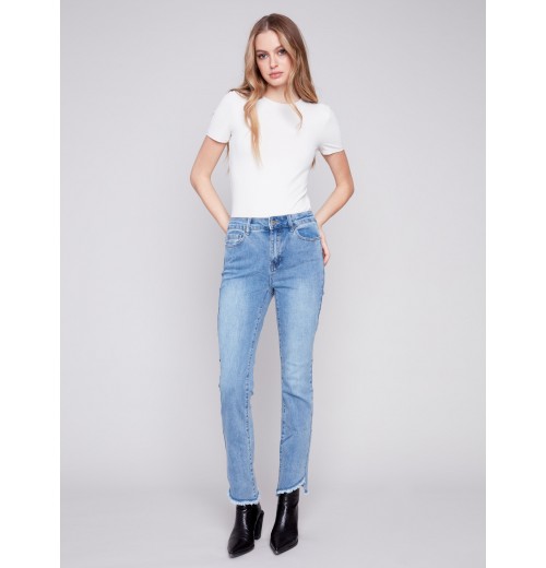 Bootcut Jeans with Asymmetrical Hem - Light Blue