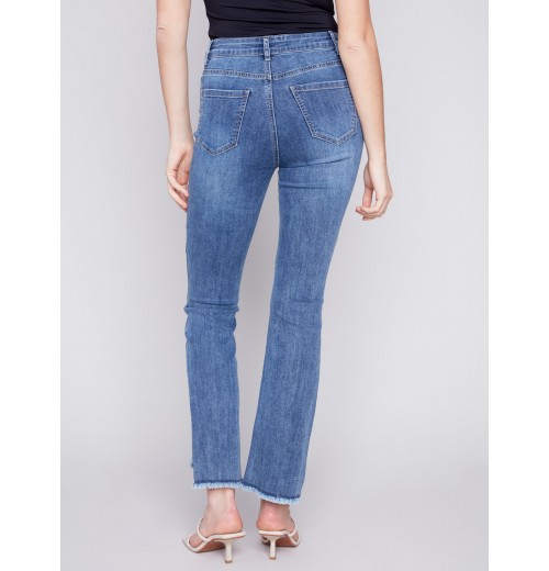 Bootcut Jeans with Asymmetrical Hem - Medium Blue