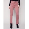 Bootcut Twill Pants with Asymmetrical Fringed Hem - Raspberry