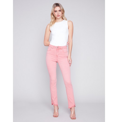 Bootcut Twill Pants with Asymmetrical Hem - Tulip