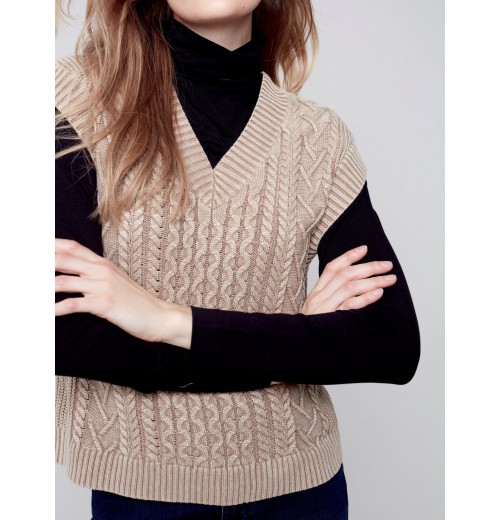 Cable Knit Sweater Vest - Truffle