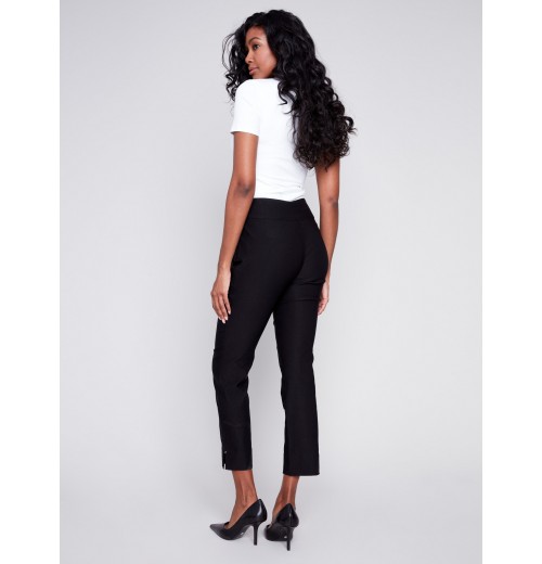 Capri Pants with Hem Slit - Black