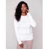 Crew Neck Sweater with Frayed Detail - Cream