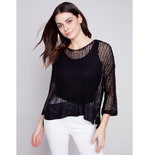 Fishnet Crochet Sweater - Black