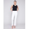 Flare Twill Pants with Decorative Buttons - White