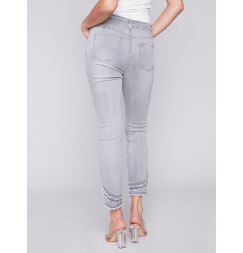 Frayed Hem Denim Pants - Light Grey