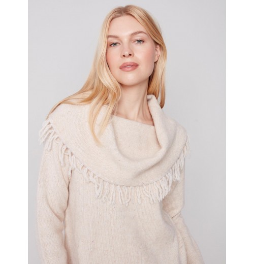 Fringed Cowl Neck Sweater - Ecru