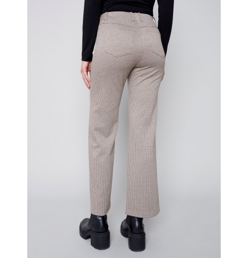 Houndstooth Flare Ponte Pants - Almond