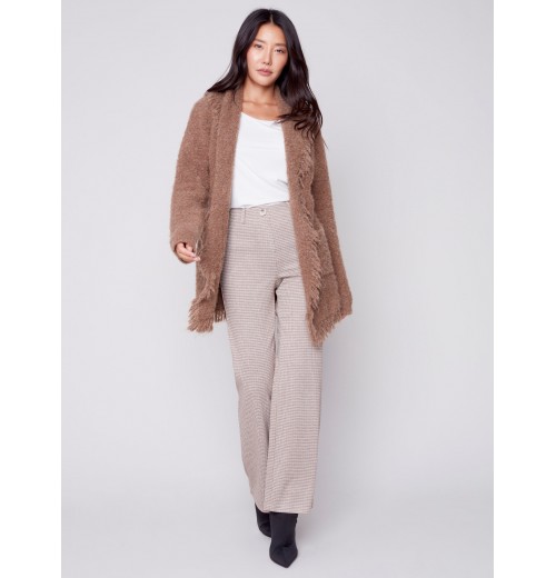 Houndstooth Flare Ponte Pants - Almond