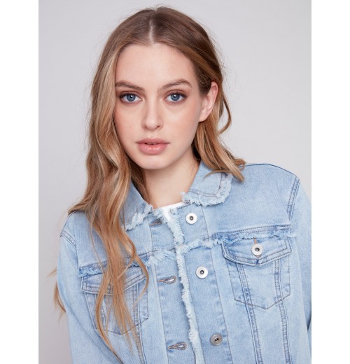 Jean Jacket with Frayed Edges - Bleach Blue