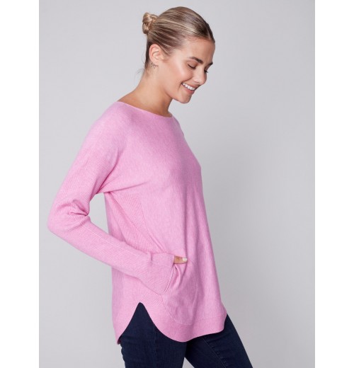 Knit Sweater with Back Lace-up Detail - Orchid