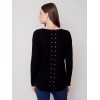 Knit Sweater with Back Lace-up Detail - Black