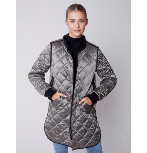 Long Quilted Puffer Jacket - Spruce