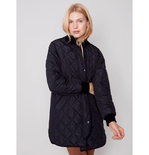 Long Quilted Puffer Jacket - Black