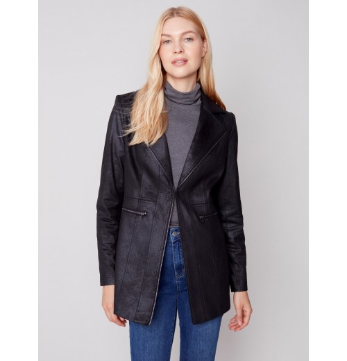 Long Vintage Faux Suede Jacket - Black