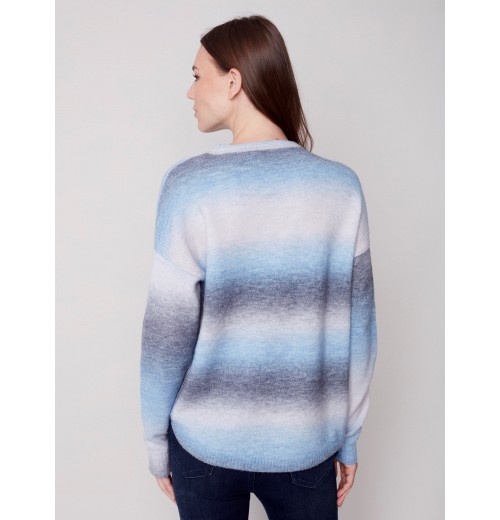 Ombré Sweater with Removable Scarf - Denim