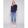 Organic Cotton Slub Knit Top - Navy