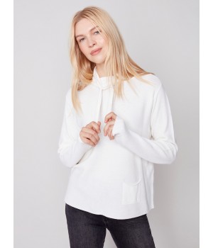 Ottoman Cotton Funnel Neck Sweater - Ecru