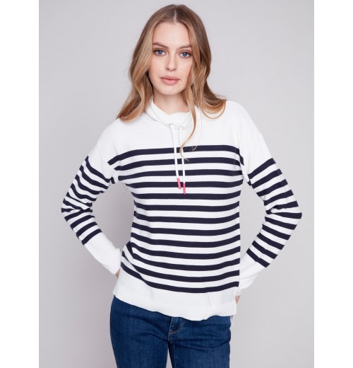 Ottoman Cotton Funnel Neck Sweater - Nautical