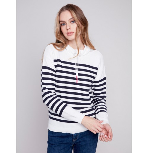 Ottoman Cotton Funnel Neck Sweater - Nautical