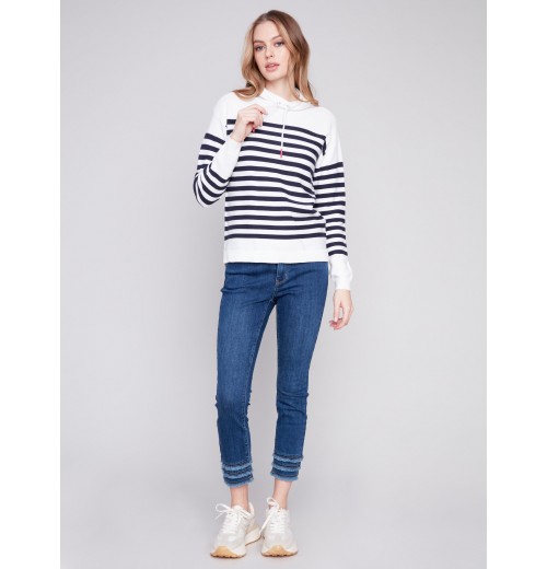 Ottoman Cotton Funnel Neck Sweater - Nautical