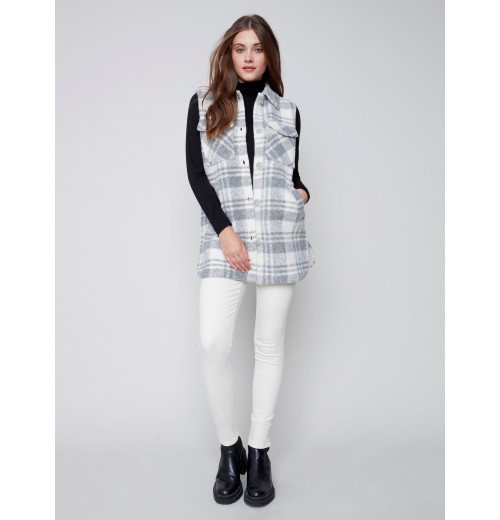 Plaid Boiled Wool Vest - Light Gray