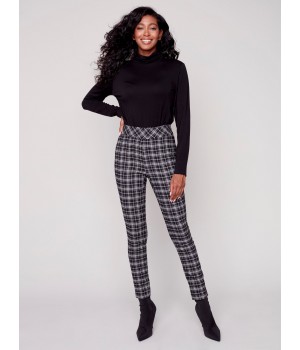 Plaid Pull-On Pants - Black & White