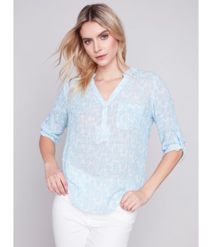 Printed Cotton Gauze Blouse - Sky