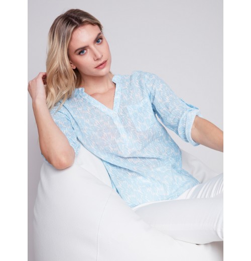 Printed Cotton Gauze Blouse - Sky