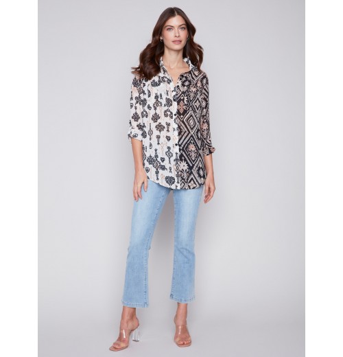 Printed Crinkle Georgette Blouse - Damask