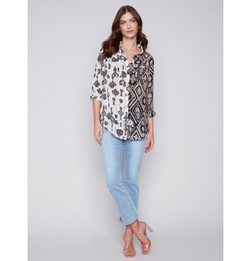 Printed Crinkle Georgette Blouse - Damask