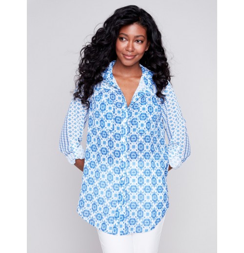 Printed Crinkle Georgette Blouse - Geo