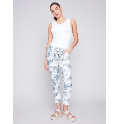 Printed Crinkle Jogger Pants - Summer Leaf