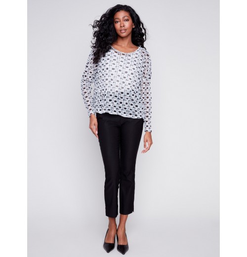 Printed Crinkle Mesh Top - Checker