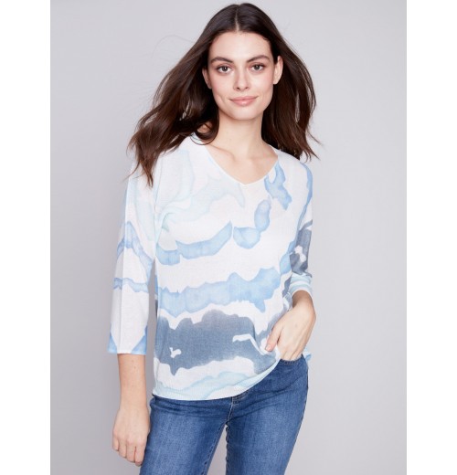 Printed Dolman Sweater - Indigo