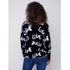 Printed Ottoman Cotton Funnel Neck Sweater - Black & White