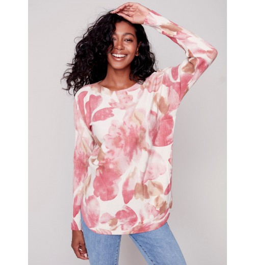 Printed Plush Knit Sweater - Orchid