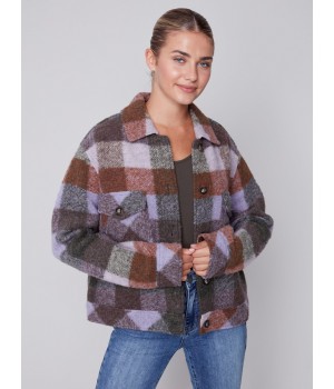 Short Plaid Boiled Wool Jacket - Spruce