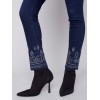 Slim Leg Jeans with Geometric Embroidery - Blue Black