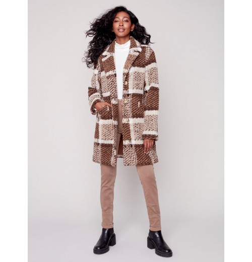 Straight Cut Bouclé Knit Coat - Powder