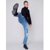 Straight Leg Jeans with Trompe L'Oeil Patch Detail - Medium Blue