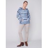 Striped Hooded Sweater with Kangaroo Pocket - Denim