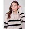 Striped Sweater with Cowl Neck - Almond