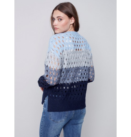 Striped Net Stitch Sweater - Indigo